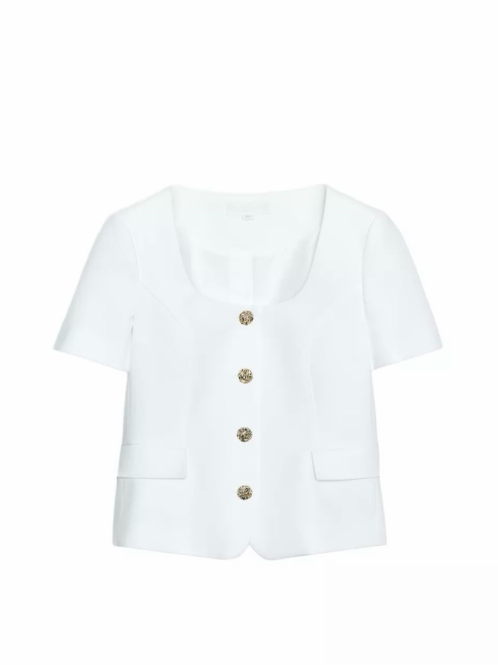 White Short-Sleeve Button Front Women's Top